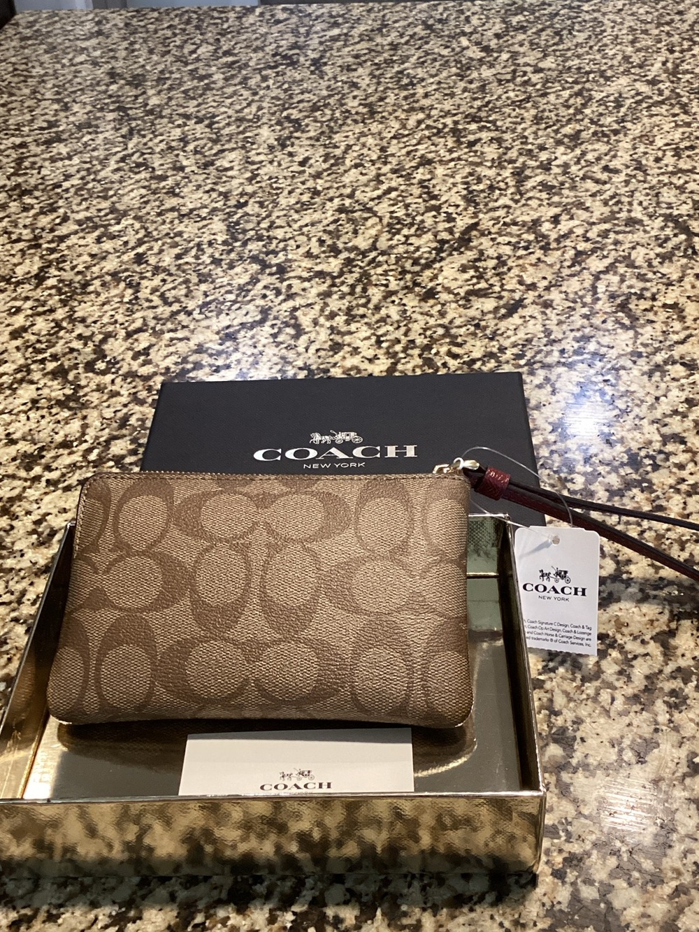 Coach Brown Signature Canvas Wristlet with Red Leather Pocket - Picture 2 of 4
